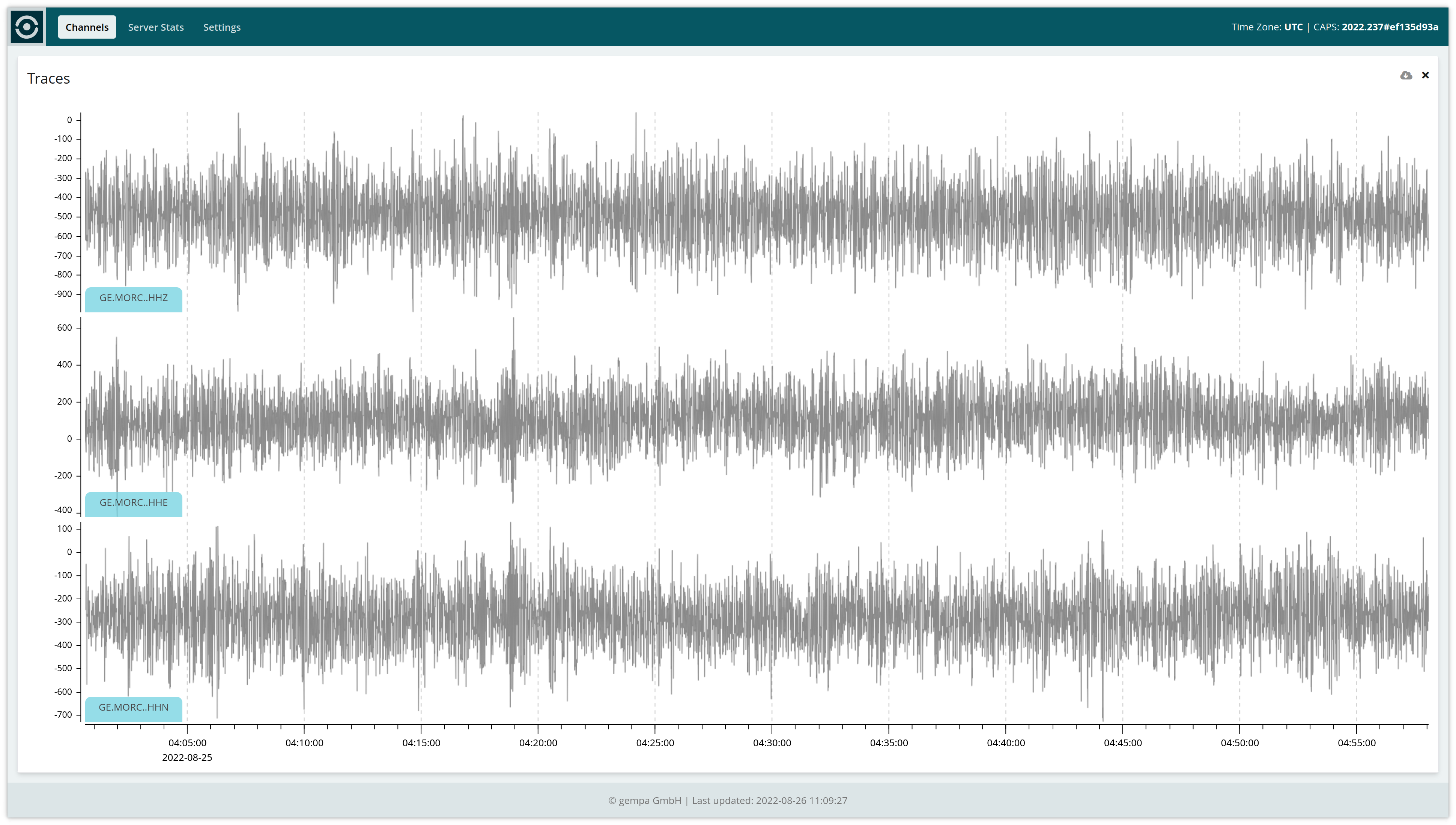 web interface with data